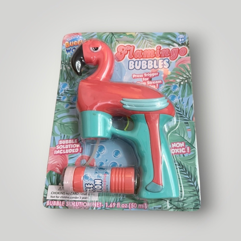 Bubble Workz Flamingo Bubbles Toy Kids Pink Teal Battery Operated Blaster Summer
